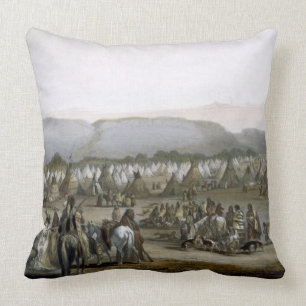 Encampment of the Piekann Indians, plate 43 from V Throw Pillow