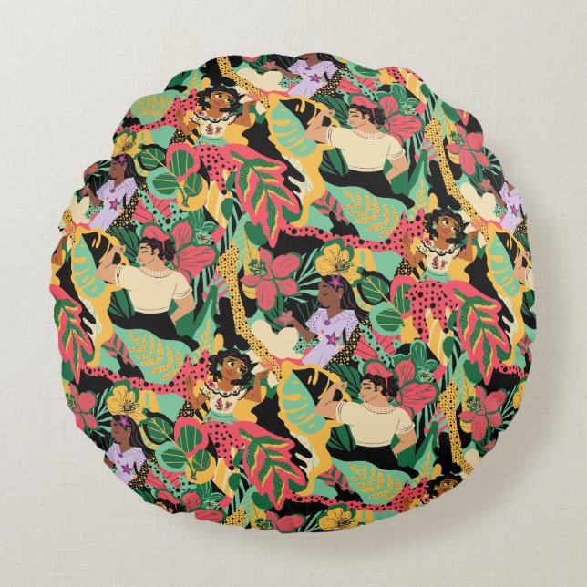 Encanto Colourful Floral Pattern Round Pillow (Front)