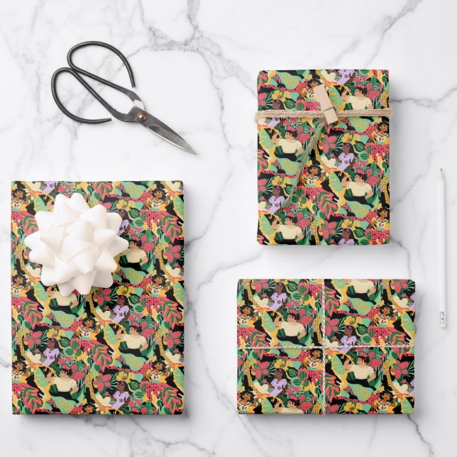 Encanto Colourful Floral Pattern Wrapping Paper Sheet (Front)