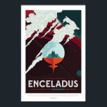 Enceladus Moon of Saturn advert for space tourism Poster<br><div class="desc">A wonderful, retro-style vacation advert for a visit to the icy geysers of Enceledus, moon of Saturn. The discovery of Enceladus' icy jets and their role in creating Saturn's E-ring is one of the top findings of the Cassini mission to Saturn. Further Cassini mission discoveries revealed strong evidence of a...</div>
