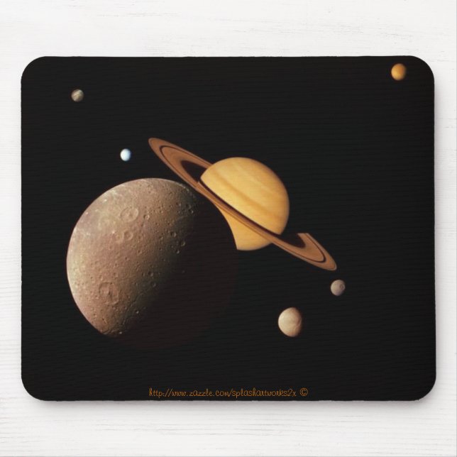 Enceladus, & other moons orbiting Saturn" Mouse Pad (Front)