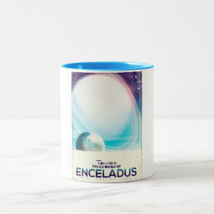 Enceladus Space travel vintage poster Two-Tone Coffee Mug