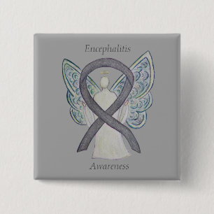 Encephalitis Silver Awareness Ribbon Angel Art Pin