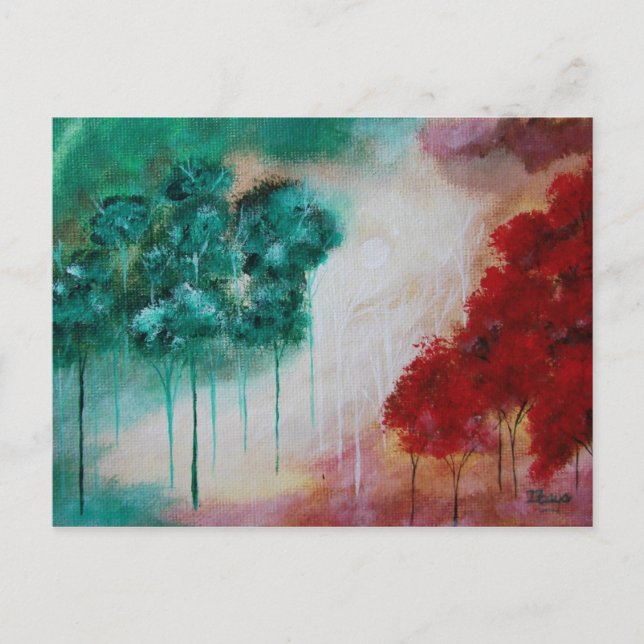 Enchanted Abstract Art Landscape Skinny Trees Postcard (Front)
