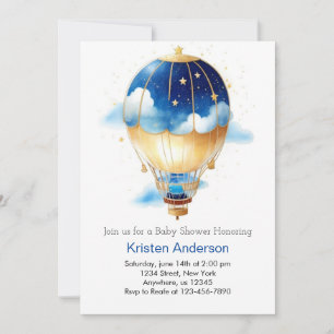 Enchanted Adventure Blue Balloon Boy Baby Shower Invitation