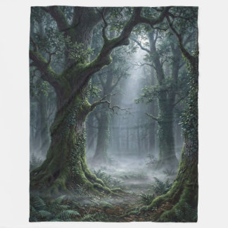 Enchanted Ancient Forest | Misty Woodland Sunlight Fleece Blanket