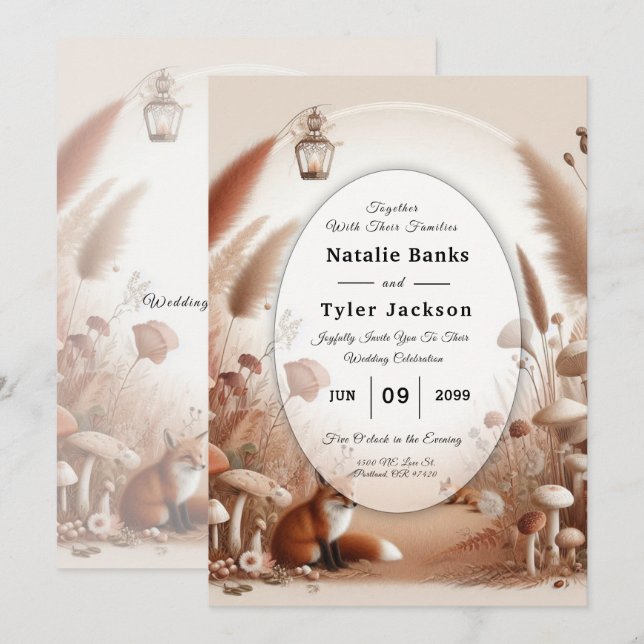 Enchanted Autumn Forest Foxes Wedding Invitation (Front/Back)