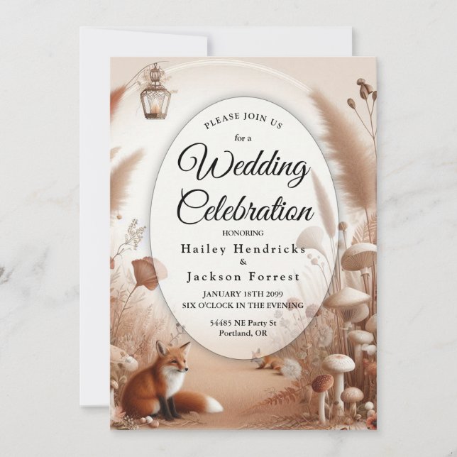 Enchanted Autumn Forest Foxes Wedding Invitation (Front)