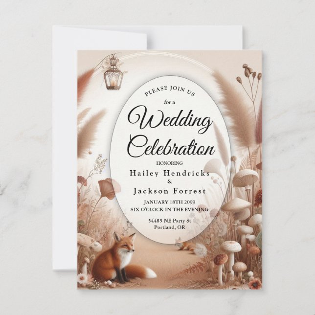Enchanted Autumn Forest Foxes Wedding Invitation (Front)