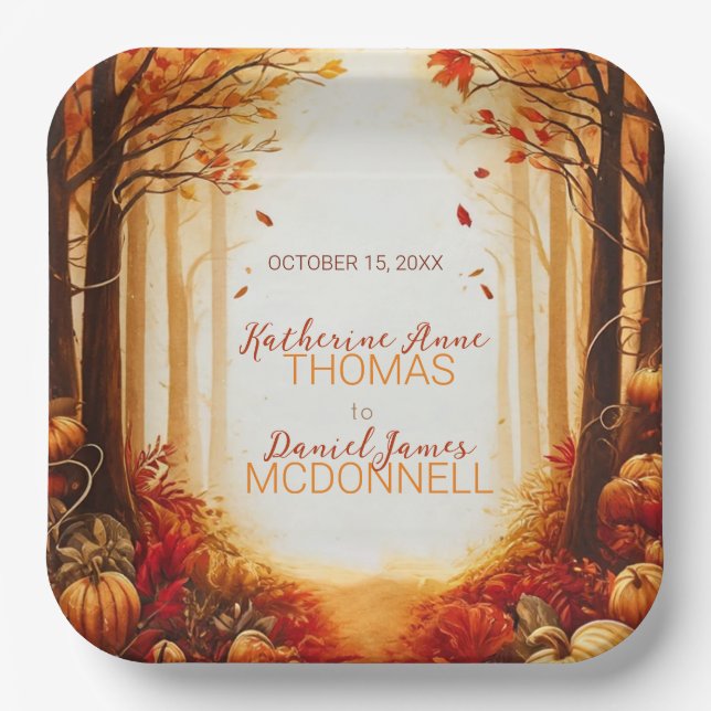 Enchanted Autumn Harvest Silhouette Wedding Paper Plate (Front)