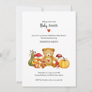 Enchanted Autumn Teddy Bear Baby Shower Invitation