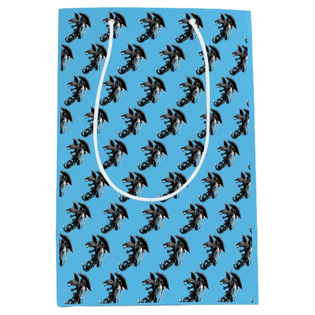 Enchanted Beast Of The Night Dragon Mythical Blue Medium Gift Bag (Front)