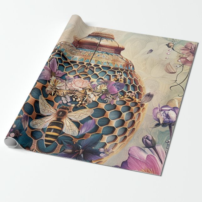 Enchanted Bee Garden Fantasy (6) Wrapping Paper (Unrolled)