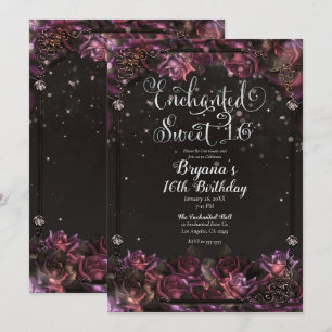 Enchanted Berry Roses Dark Floral Sweet 16 Party Invitation
