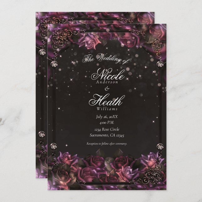 Enchanted Berry Roses Dark Floral Wedding  Invitation (Front/Back)