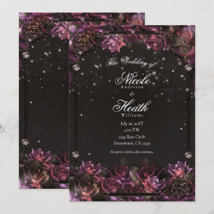 Enchanted Berry Roses Dark Floral Wedding Invitation