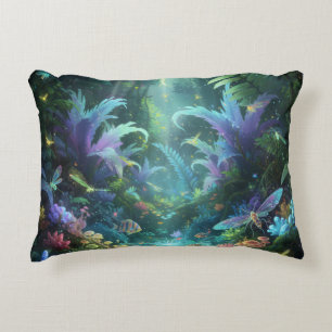 Enchanted Bioluminescent Forest Magical Jungle Accent Pillow