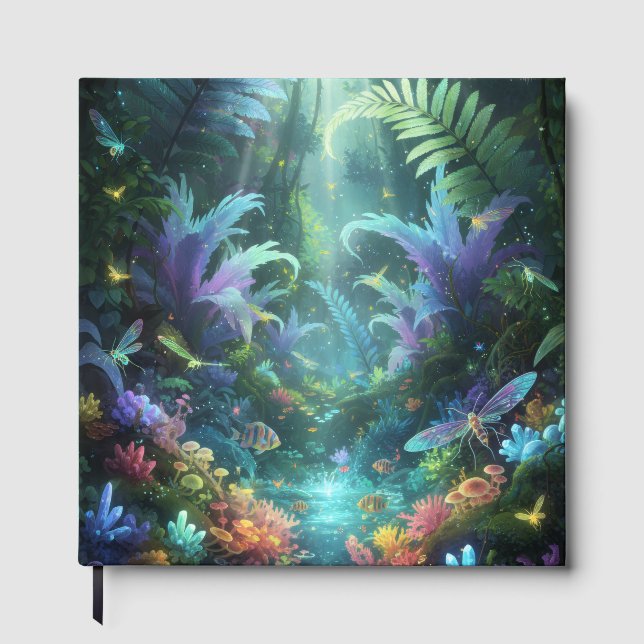 Enchanted Bioluminescent Forest Magical Jungle  Guest Book (Front)