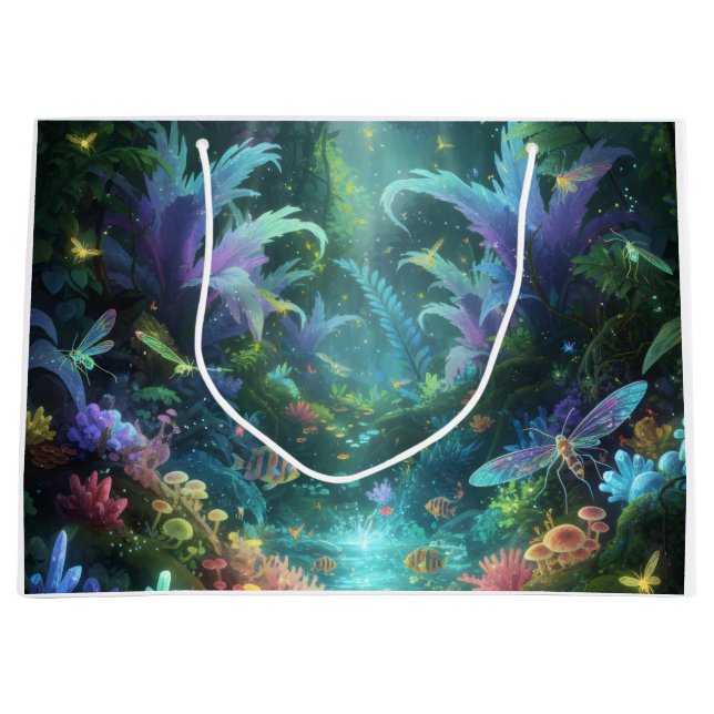Enchanted Bioluminescent Forest Magical Jungle  Large Gift Bag (Front)