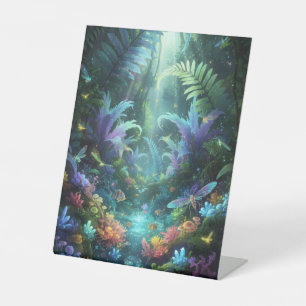 Enchanted Bioluminescent Forest Magical Jungle Pedestal Sign