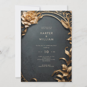 Enchanted black and gold Wedding Invitation