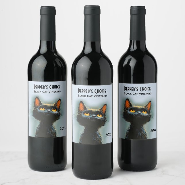 Enchanted Black Cat 3 Text Areas Wine Label (Bottles)