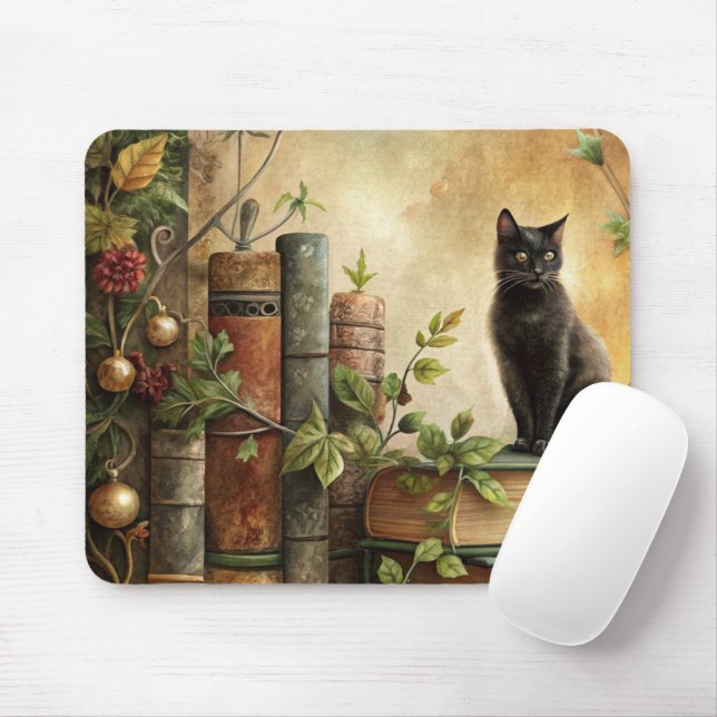 Enchanted Black Cat Library Mouse Pad (With Mouse)
