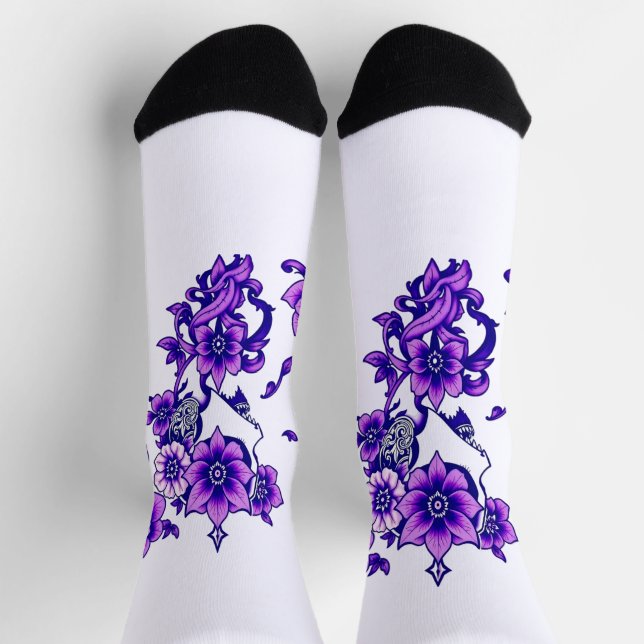  Enchanted Bloom – Mystical Floral Skull Socks (Top)