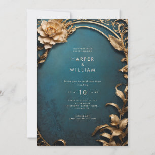 Enchanted blue and gold Wedding Invitation
