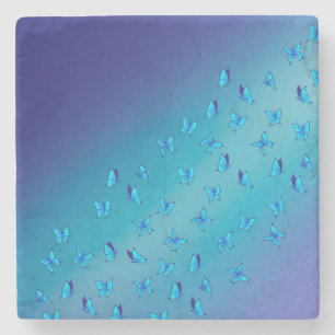 Enchanted Blue Butterflies Pink  Stone Coaster