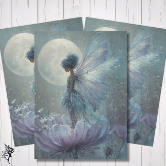 Enchanted Blue Fairy Watercolor Fantasy Decoupage Tissue Paper