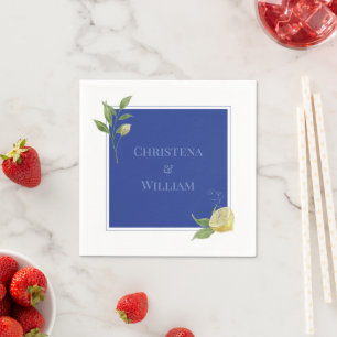 Enchanted Blue Lemon Blossom Personalized Wedding Napkin