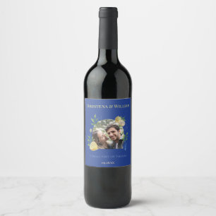 Enchanted Blue Lemon Blossom Photo Wedding Wine Label
