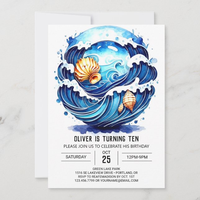 Enchanted Blue Water Birthday Invitation (Front)