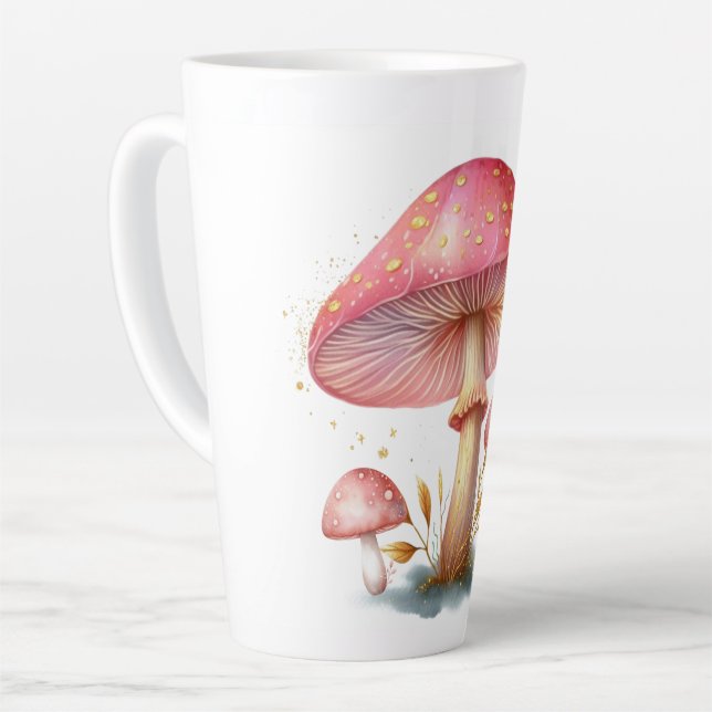 Enchanted Blush Pink Mushroom Delight Latte Mug (Left Angle)