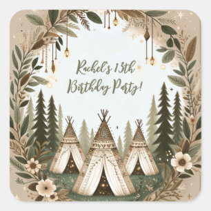 Enchanted Boho Forest Teepee Sleepover Party Square Sticker