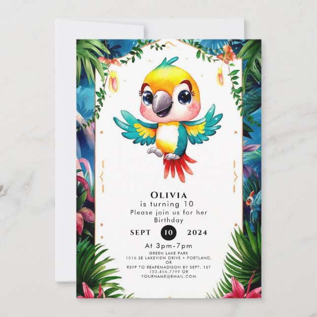 Enchanted Boho Parrot Birthday Invitation (Front)