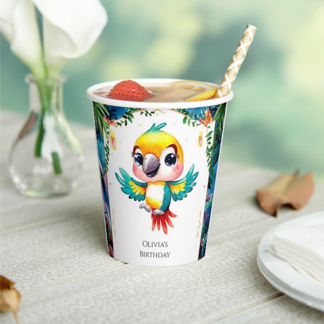 Enchanted Boho Parrot Birthday Paper Cups (Insitu)
