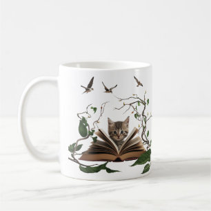 Enchanted Bookworm Kitten Coffee Mug