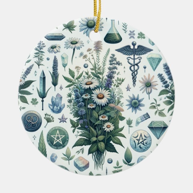 Enchanted Botanica: Magical Herbs & Witchcraft Ceramic Ornament (Front)