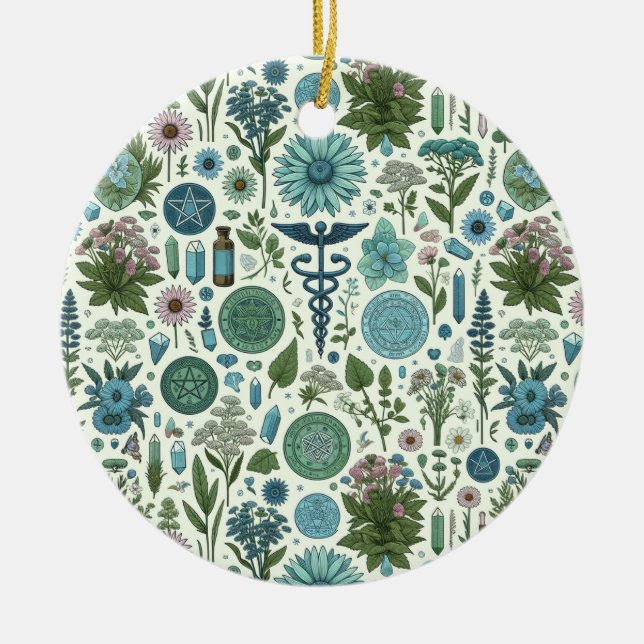 Enchanted Botanica: Magical Herbs & Witchcraft Ceramic Ornament (Front)