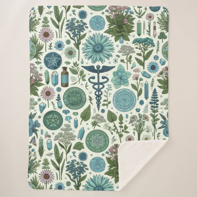 Enchanted Botanica: Magical Herbs & Witchcraft Sherpa Blanket (Front)