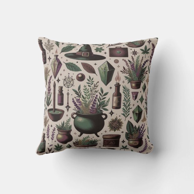 Enchanted Botanica: Magical Herbs & Witchcraft Throw Pillow (Back)