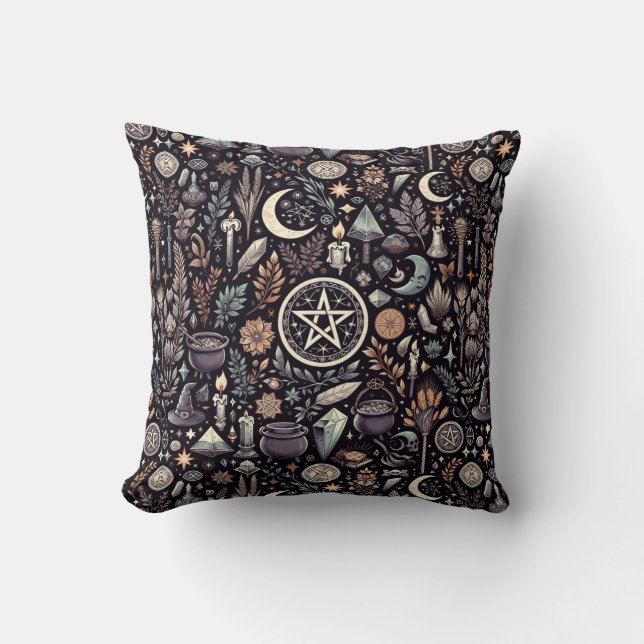 Enchanted Botanica: Magical Herbs & Witchcraft Throw Pillow (Front)
