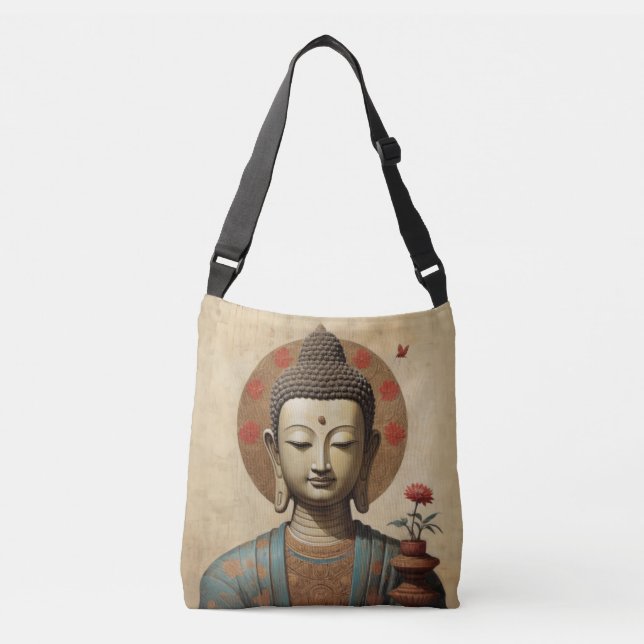 Enchanted Buddha in meditation with flowers  Crossbody Bag (Front)