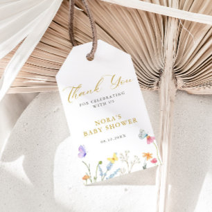 Enchanted Butterflies Floral Border Baby Shower Gift Tags
