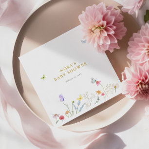 Enchanted Butterflies Floral Border Baby Shower Napkin