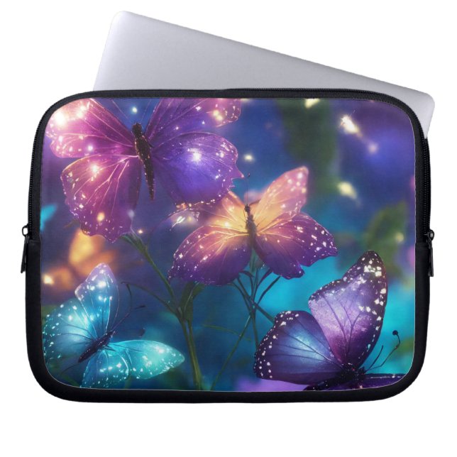 Enchanted Butterflies on Dark Purple Laptop Sleeve (Front)