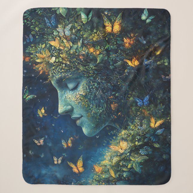 Enchanted Butterfly Forest Goddess (1) Sherpa Blanket (Front)