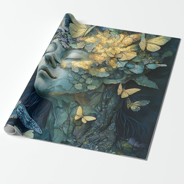 Enchanted Butterfly Forest Goddess (4) Wrapping Paper (Unrolled)